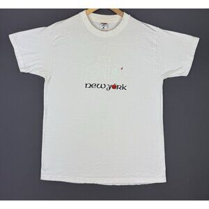 Vintage 90s New York City Big Apple World Trade Center Stitche Embroidered Art T